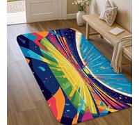 Alfombra de área de estadio, moderna y vibrante, con rayos de luz, color azul deportivo, de pelo bajo, esponja, con ribete de borde, lavandería, baño, puerta, entrada, decoración de 3 x 5 pies