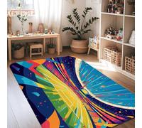 Alfombra de área de estadio, moderna y vibrante confeti con rayos de luz, color azul, antideslizante, borde antideslizante, alfombra rectangular para sala de estar, dormitorio, debajo de la mesa