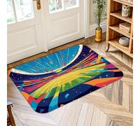 Alfombra de área de estadio, moderna y vibrante confeti con rayos de luz, color azul, de pelo bajo, alfombra rectangular que no se desprende, para baño, puerta, entrada, mesita de noche, decoración de