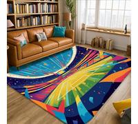 Alfombra de área de estadio, moderna y vibrante confeti con rayos de luz, color azul deportivo, de pelo bajo, esponja de pelo bajo, para el hogar, alfombra con estampado rectangular para sala de estar