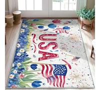 Alfombra de área de Estados Unidos, banderas patrióticas festivas, flores, color rojo, pelo bajo, suave, resistente a las manchas, para baño, mesita de noche, entrada, puerta, decoración de 3 x 5 pies