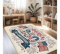 Alfombra de área de Estados Unidos, banderas patrióticas festivas, fuegos artificiales, día de la independencia, rojo, pelo bajo, borde de esponja, alfombra rectangular para el hogar, sala de estar