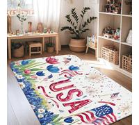 Alfombra de área de Estados Unidos, diseño patriótico de tulipanes con bandera festiva, diseño de tulipanes, color rojo, de pelo bajo, esponja, estética, rectangular, para el hogar, sala de estar