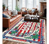 Alfombra de área de Estados Unidos, diseño patriótico vintage de rosas y estrellas, color rojo, de pelo bajo, para interiores, alfombras que no se desprenden, para sala de estar, dormitorio