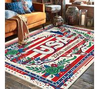 Alfombra de área de Estados Unidos, diseño patriótico vintage de rosas y estrellas, color rojo, de pelo bajo, para interiores, alfombras que no se desprenden, para sala de estar, dormitorio, cocina