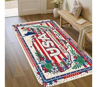 Alfombra de área de Estados Unidos, patriótica festiva, diseño de rosas y Día de la Independencia, color rojo, esponja de pelo bajo, felpudo estético, rectangular, decoración de baño, entrada, mesita