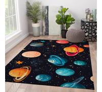 Alfombra de área de Estilo fantasía Antideslizante Lavable Suave de Pelo bajo alfombras de Dibujos Animados Planetas Estrellas Alfombra para Dormitorio salón acogedora decoración del hogar 180x230cm