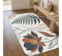 Alfombra de área de flores, botánica natural con hojas de helecho verde primaveral de pelo bajo, alfombra rectangular con detalles impresos, alfombra para baño, entrada, cocina, mesita de noche