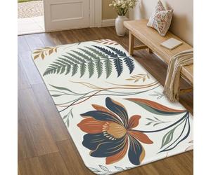 Alfombra de área de flores, botánica natural con hojas de helecho verde primaveral de pelo bajo, alfombra rectangular con detalles impresos, alfombra para baño, entrada, cocina, mesita de noche