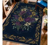 Alfombra de área de flores, vintage, elegante, hojas, bayas, otoño, azul oscuro, parte trasera antideslizante, alfombras con patrón de interiores para el hogar, alfombras que no se desprenden, para