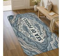 Alfombra de área de fósiles, diseño costero de conchas naturales, peces, color azul, antideslizante, rectangular, estampado, decoración para baño, mesita de noche, entrada, puerta, 3 x 5 pies