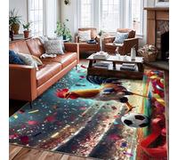 Alfombra de área de gallo, diseño de confeti de pelota de fútbol, color rojo vibrante, alfombra rectangular para interiores, no se desprende, para sala de estar, dormitorio, aula, apartamento