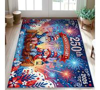 Alfombra de área de gnomo, diseño patriótico de estrellas de fuegos artificiales de aniversario, color rojo, de pelo bajo, suave, resistente a las manchas, decoración de puerta de entrada, 3 x 5 pies