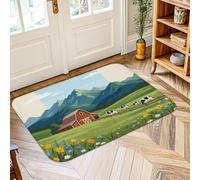 Alfombra de área de granero, rústico, vacas, montañas, verano, verde, antideslizante, para interiores, no se desprende, entrada, baño, cocina, puerta, decoración, 2 x 3 pies