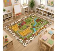 Alfombra de área de granja, juguetona y educativa, diseño de granero de río, color verde, para interiores, alfombras que no se desprenden, para decoración de aula y sala de lectura, 5 x 7 pies