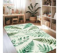 Alfombra de área de helecho, diseño botánico de ramas de hojas naturales, color verde, de pelo bajo, esponjas, estéticas, rectangulares, para el hogar, sala de estar, dormitorio, comedor, escritorio
