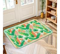 Alfombra de área de hojas de plátano, hojas de palmera tropicales vibrantes, pájaro del paraíso, verde, antideslizante, alfombra rectangular que no se desprende, para baño, puerta, entrada, mesita de