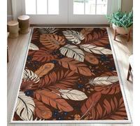 Alfombra de área de hojas, diseño de flores tropicales bohemias y vides, color marrón, de pelo bajo, estético, alfombra rectangular con acentos para baño, entrada, cocina, mesita de noche, decoración