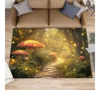 Alfombra de área de hongos, alfombras de interior de bosque, alfombras mágicas para sala de estar, alfombras antideslizantes y lavables, alfombra de área y decoración del hogar, 150 x 250 cm