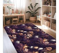 Alfombra de área de hongos, criaturas fantásticas de fantasía, estrellas, otoño, color violeta oscuro, antideslizante, rectangular, alfombras de suelo para sala de estar, dormitorio, pasillo