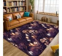 Alfombra de área de hongos, criaturas fantásticas de fantasía, estrellas, otoño, violeta oscuro, antideslizante, alfombra rectangular para sala de estar, dormitorio, pasillo, escritorio, oficina