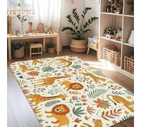 Alfombra de área de león, safari, juguetona jirafa, leopardo, verano, naranja, de pelo bajo, alfombra rectangular para interiores, no se desprende, para sala de estar, dormitorio, cocina, pasillo