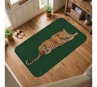Alfombra de área de leopardo, realista de animales, sin manchas de cola verde, de pelo bajo, esponja, rectangular, no se desprende, para baño, puerta, entrada, decoración de mesita de noche, 3 x 5