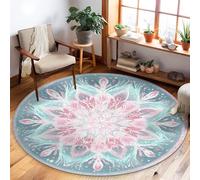 Alfombra de área de mandala, bohemio, artística, floral, primavera, turquesa, parte trasera antideslizante, alfombras con patrón de interiores que no se desprenden, alfombras para sala de estar