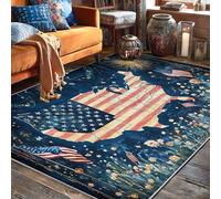 Alfombra de área de mapa, bandera patriótica rústica, fuegos artificiales, 4 de julio, alfombras azules de pelo bajo, resistentes a la decoloración, alfombras estéticas para el hogar, sala de estar