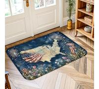 Alfombra de área de mapa, bandera patriótica rústica, fuegos artificiales, día de la independencia, felpudo de esponja de pelo bajo, alfombra rectangular con detalles impresos, alfombra de baño