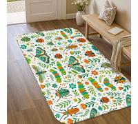 Alfombra de área de mariposa, oruga de la naturaleza primaveral, diseño de mariquita, color verde, antideslizante, para interiores, no se desprende, para baño, entrada, cocina, mesita de noche