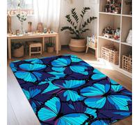 Alfombra de área de mariposa, patrón artístico contemporáneo de alas de verano, azul, de pelo bajo, esponjas, rectangulares, alfombras de suelo para sala de estar, dormitorio, debajo de la cama