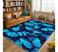 Alfombra de área de mariposa, patrón artístico contemporáneo de alas de verano, azul, de pelo bajo, esponjas, rectangulares, alfombras de suelo para sala de estar, dormitorio, pasillo, oficina