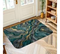 Alfombra de área de mármol, moderna y elegante, color dorado, no verde azulado, alfombra rectangular de esponja de pelo bajo, no se desprende, para entrada, baño, lavandería, decoración de mesita de
