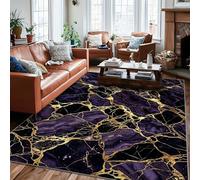 Alfombra de área de mármol, moderna y elegante, color dorado violeta, sin violeta, borde de pelo bajo, encuadernación para el hogar, alfombra rectangular para sala de estar, dormitorio, debajo de la