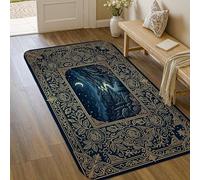 Alfombra de área de montaña, elegante alfombra artística de río, luna de otoño, azul marino, esponja de pelo bajo, alfombra rectangular, no se desprende, decoración de puerta de entrada, 3 pies x 5