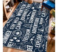 Alfombra de área de montañas, tienda de campaña al aire libre, hoguera, verano, color azul marino, alfombras de pelo bajo, resistentes a la decoloración, alfombras estéticas para el hogar, sala de