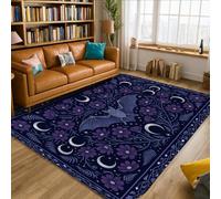 Alfombra de área de murciélagos, flores góticas y fantasías de lunas crecientes, Halloween, color violeta oscuro, antideslizante, rectangular, alfombras de suelo para sala de estar, dormitorio, debajo