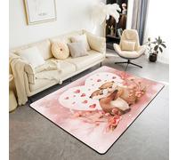 Alfombra de área de nutria para parejas, decoración de animales de dibujos animados, tapete para interiores para niños, niñas, adolescentes, flores rosas, corazón rojo, romántica, antideslizante, para