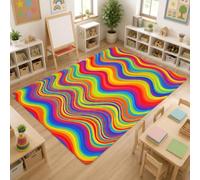 Alfombra de área de ondas, moderna, contemporánea, líneas curvas, primavera, arco iris, para interiores, alfombras que no se desprenden, para decoración de suelo, biblioteca, aula, 5 x 7 pies
