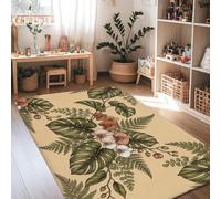 Alfombra de área de orquídea, diseño de hojas de helecho botánico tropical, verde, antideslizante, para el hogar, para el hogar, sala de estar, dormitorio, cocina, pasillo, decoración de 4 x 6 pies