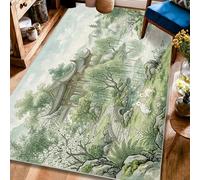 Alfombra de área de pagoda, árboles naturales orientales, conejos, primavera, verde, antideslizante, borde trasero, alfombra rectangular para sala de estar, dormitorio, pasillo, escritorio, oficina