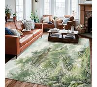 Alfombra de área de pagoda, diseño oriental de árboles naturales, conejo, primavera, verde, pelo bajo, alfombra rectangular con estampado rectangular para sala de estar, dormitorio, aula, decoración