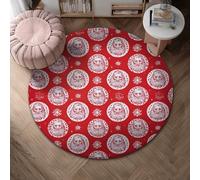 Alfombra de área de Papá Noel, diseño de copo de nieve con círculo, color rojo, de pelo bajo, para el hogar, interiores, no se desprende, para entrada, baño, lavandería, decoración de 4 x 4 pies