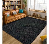Alfombra de área de pavo real, bohemio, artística, nenúfar, floral, color verde oscuro, antideslizante, resistente a la decoloración, alfombras estéticas para el hogar, sala de estar, dormitorio