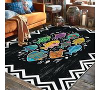 Alfombra de área de peces, moderna y juguetona con patrón de zigzag, burbujas N/A, color negro, de pelo bajo, rectangular, alfombras de suelo para sala de estar, dormitorio, aula, decoración de