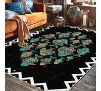 Alfombra de área de peces, moderno patrón artístico en zigzag N/A, turquesa, de pelo bajo, rectangular, alfombras de suelo con ribete para sala de estar, dormitorio, aula, decoración de dormitorio