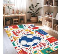 Alfombra de área de pelota de fútbol, deportiva, juguetona Torre de París, banderas nacionales, verano, azul, de pelo bajo, alfombra rectangular para interiores, no se desprende, para sala de estar