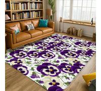Alfombra de área de pensamiento, diseño floral de hojas de vid de primavera violeta, de pelo bajo, alfombra rectangular para interiores, no se desprende, para sala de estar, dormitorio, cocina