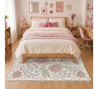 Alfombra de área de peonía, diseño floral botánico de helecho botánico, primavera, melocotón, para dormitorio, dormitorio, dormitorio, cocina, decoración de 4 x 6 pies